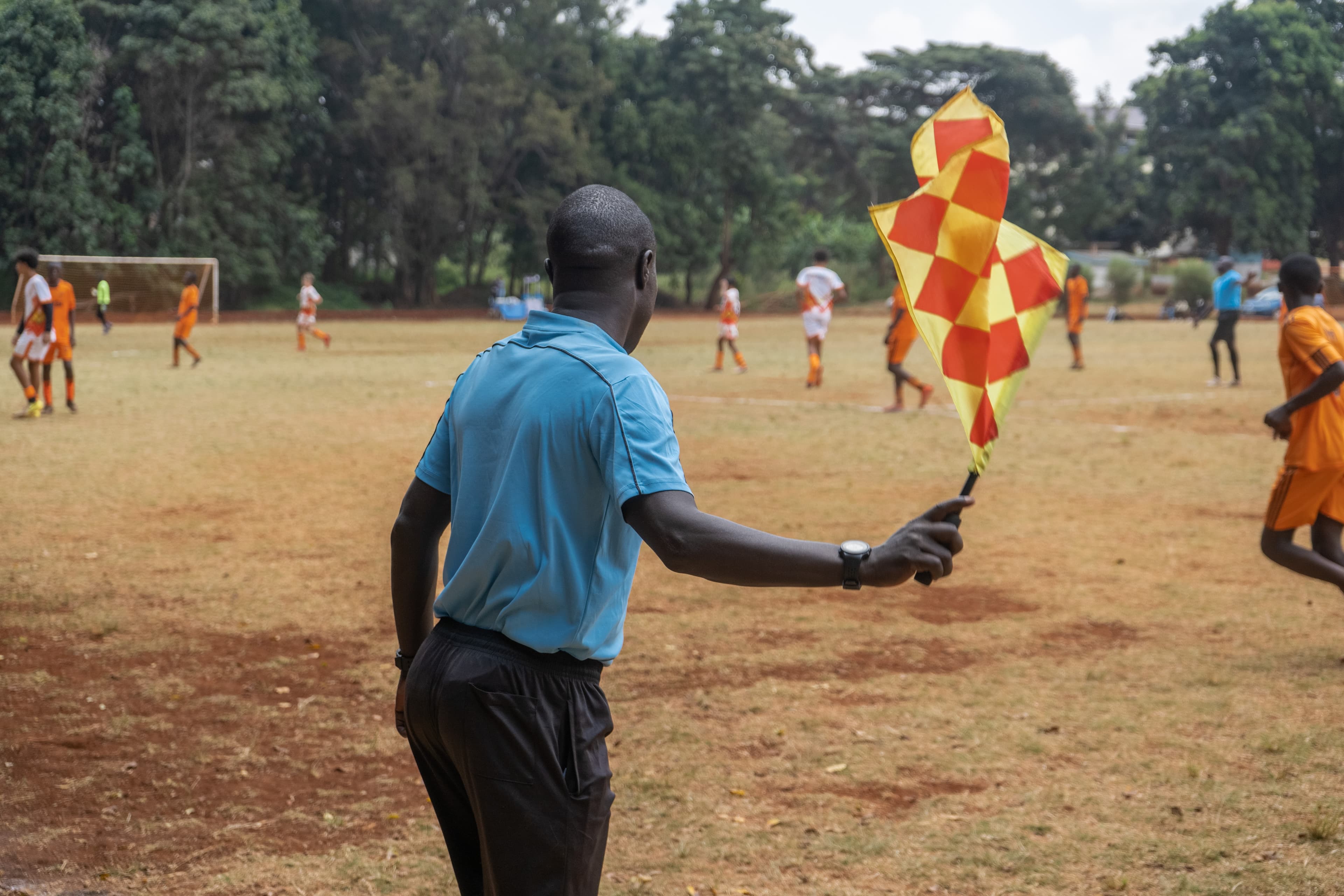 Youth football match in progress
